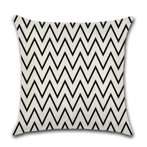 Svartvit geometrisk kuddfodral i linne, set med 4 dekorativa kuddfodral för soffa, 45 x 45 cm