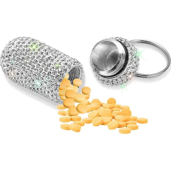 Bärbar pillerfodral pillerbehållare vattentät pillerhållare med nyckelring Bling pillerask medicindispenser flaska förvaring för utomhuscamping resor
