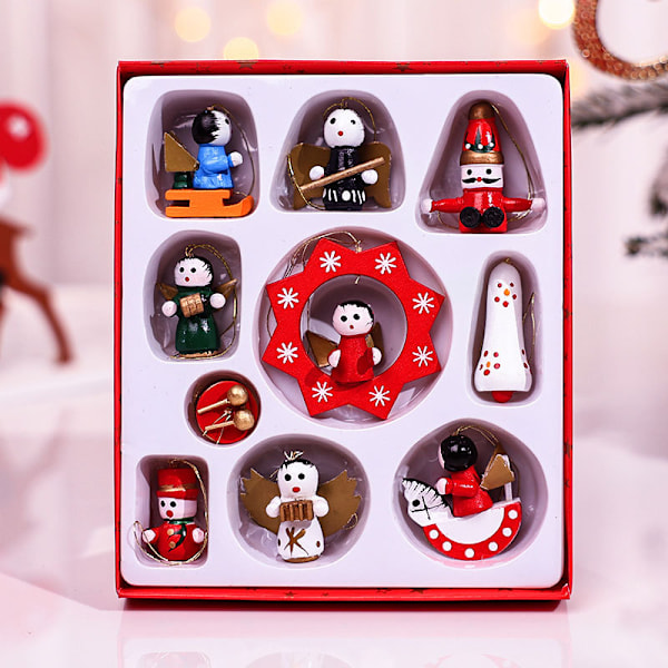 2 set Mini Julgranspynt Trä Små Skatter Miniatyrpynt Set för Julgransdekorationer