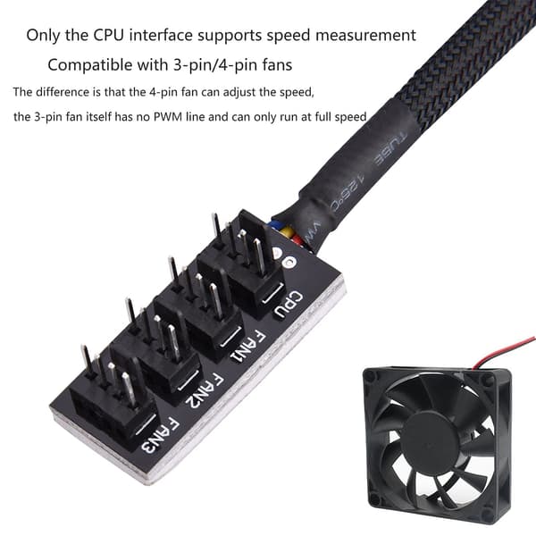4-polet PWM-strømkabel, sort 4-vejs PWM-splitterhub til computer CPU/kabinetventilator, strømkabeladapter