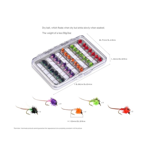 Fluefiske agnsett med boks liten fluekrok flygende insekt 5 farger 35 stk lokkeflue fiske agn