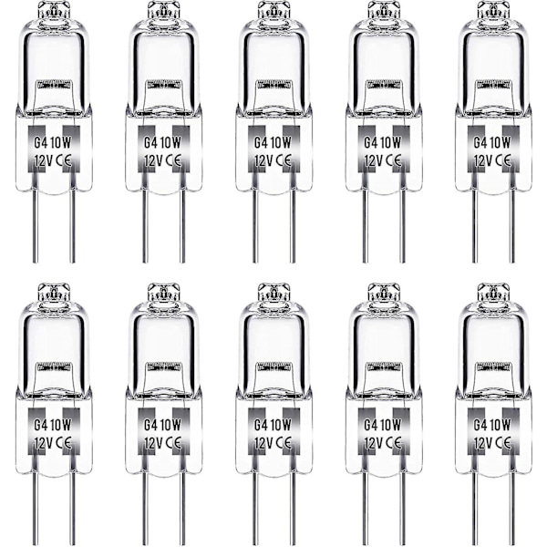G4 Halogen Pære, 12v 10w G4, varm hvid 3000k, 150lm, dæmpbar, g4, klar kapsellampe, 10 pak