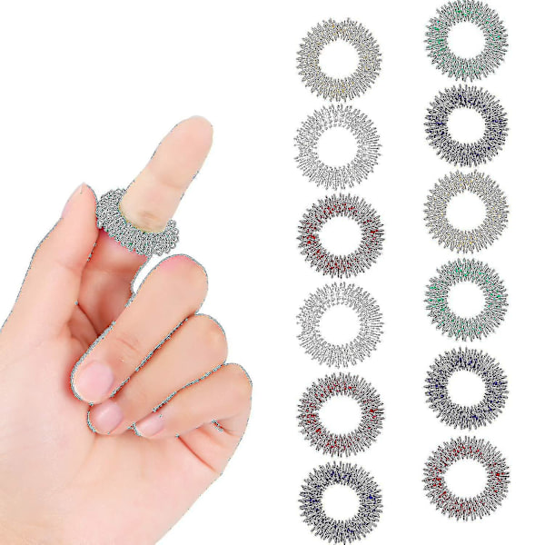 12 stk akupressurring spiky sensoriske fingerringer massasjeringer sett