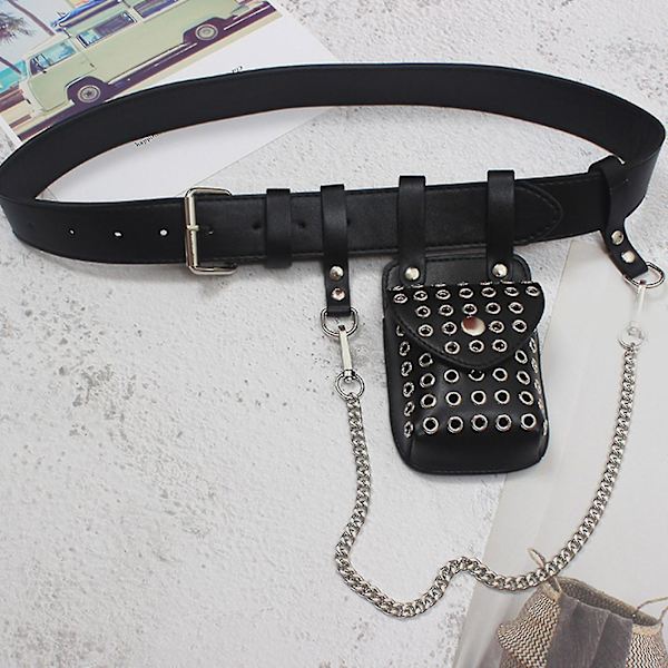 Faux läder midjeväska bältesväska dam crossbody midjeväska med bälteskedja