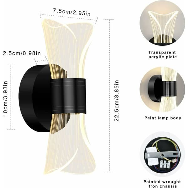 10W Dimbar LED Vägglampa, Svart - Modern Akryldesign för Vardagsrum, Hall, Sovrum, Trappor [Energiklass E]
