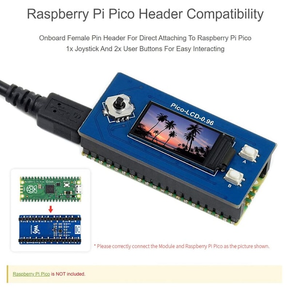0,96 tommer Pico LCD-skærm, 65K farver Displaymodul, IPS-skærm, 160X80 pixels, Integreret ST7735S-driver