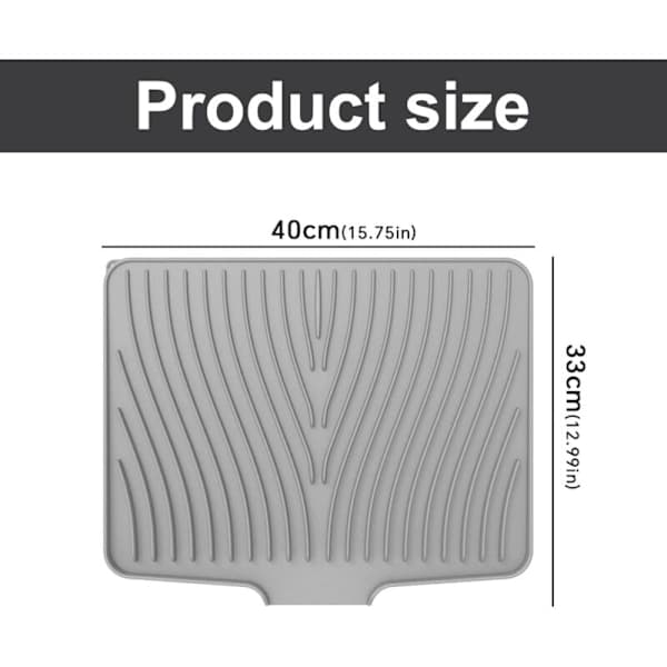 Silicone Dish Drying Mat, Silicone Dish Rack for Kitchen Counter, Heat Resistant Non-Slip Foldable Drip Tray, 40 x 33 cm, Grey