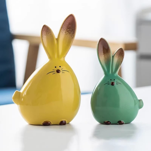 2 st Keramik Kanin Prydnad Miniatyr Figurer Påsk Kanin Dekor Rum Dekor Keramik Kaniner Hem Dekor Djur Kanin