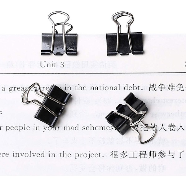 12 stk. Clips, 25mm Små Binderclips, Sorte Foldback Clips Metal Stationary Clamp