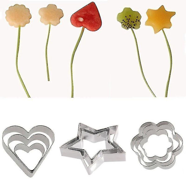 9 stk. kageformssæt i rustfrit stål til bagning af kager (stjerne-, hjerte- og blomsterformer) -aya