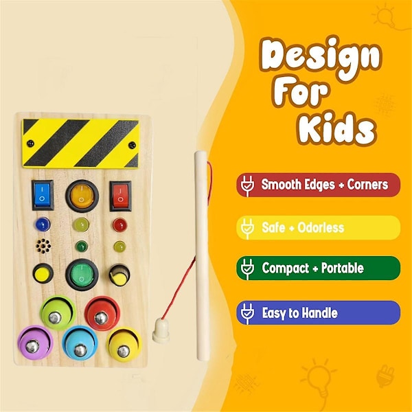 Fiskeri Baby Træ Busy Board Med Led Lys Sensoriske Læring Legetøj Til Småbørn 1-3y Toggle Swi