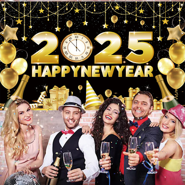 Glædelig Nytår 2025 Baggrund Nytårsaften Sort Guld Fotografi Baggrund Nytår Glædelig Jul Ferie Party Banner Familie