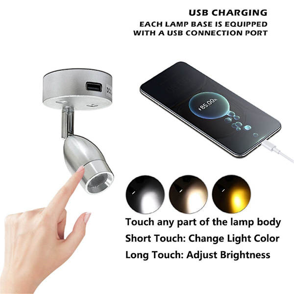 Usb Rv Lys Innvendig Leselampe Led Sengelampe 3w Rv Vegglampe Armatur Rotasjonsbar Spo