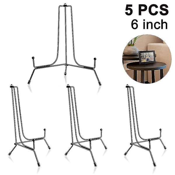 5 stk. 6 tommer jernstativ, sort jernstaffeli pladeholder fotoholder stativ, viser billeder