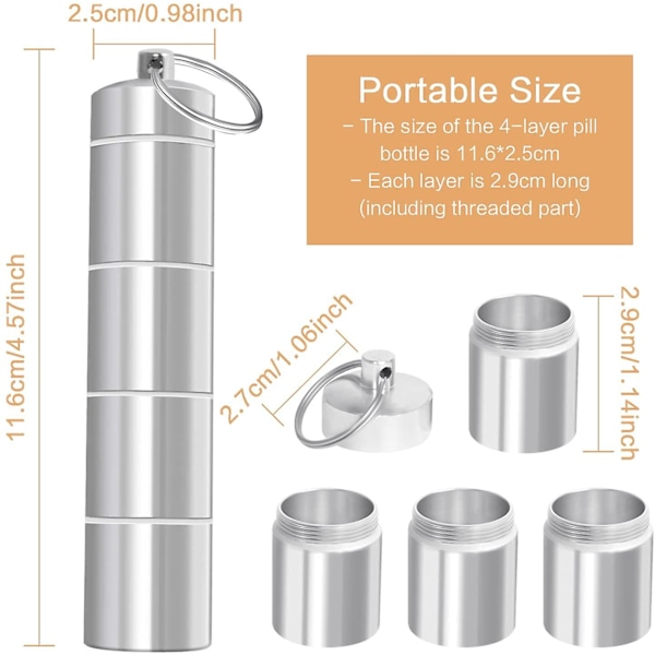 Nøglering Pilleæske 3 Stykker Vandtæt Pilleæske Bærbar Pilleæske Aluminium Pille