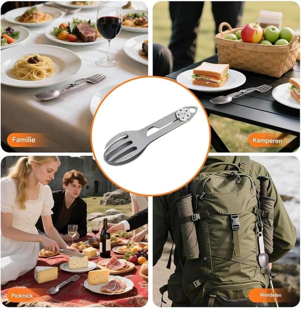 Hopfällbar Titanium Spork 3-i-1 Sked Gaffel Flasköppnare, Ultralätt Bärbart Campingbestick 2-pack för Vandring Backpacking Picknick