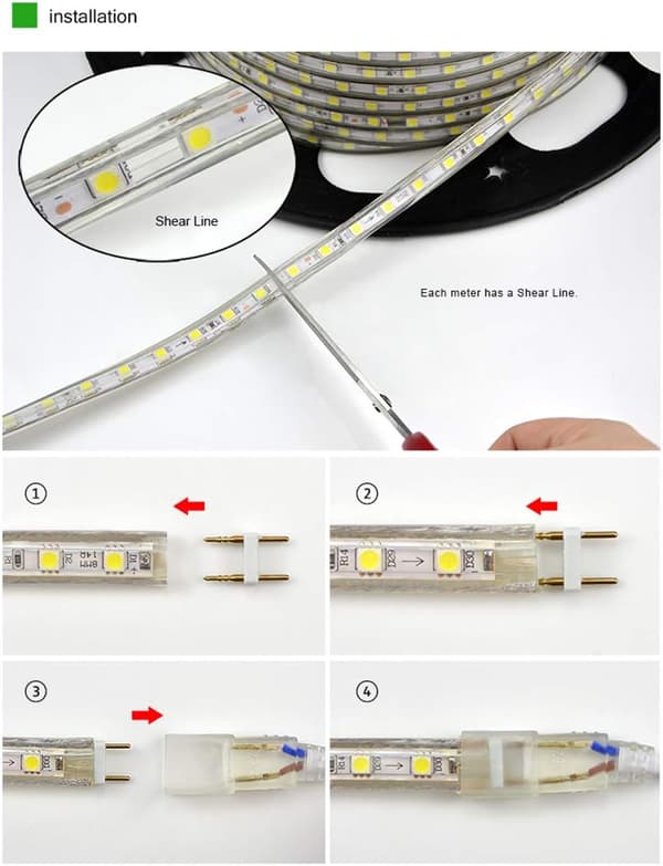 LED-stripe, LED-stripe, lyssterk LED-stripe 220v, 5050 IP65 vanntett LED-stripe, kaldhvit (2m)