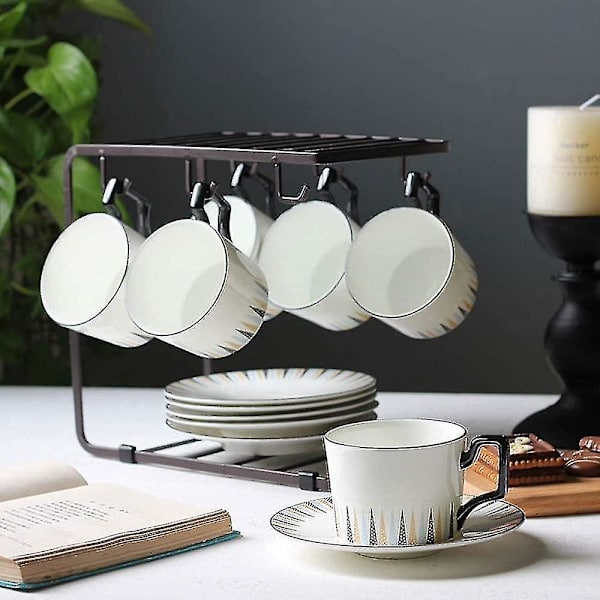 1 stk. kaffekoppholder med 6 kroker, metallkopphylle, tekoppdisplaystativ, for 6 kopper underfat skje sett koppholder te displaystativ