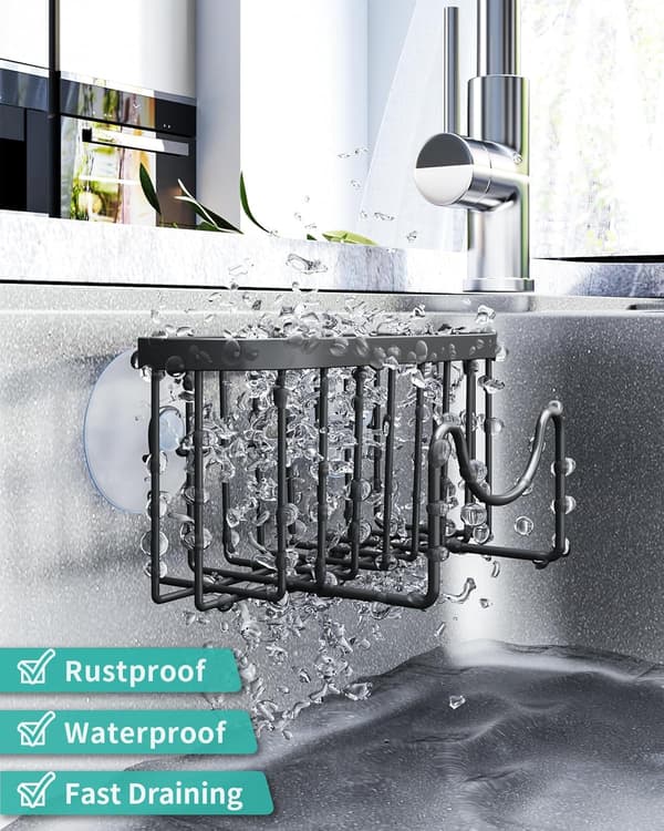 Vaskholder - Rustfrit Stål Svampeholder til Vask, M-Formet Vaskorganiser uden Boring, Rustfri Vaskorganiser