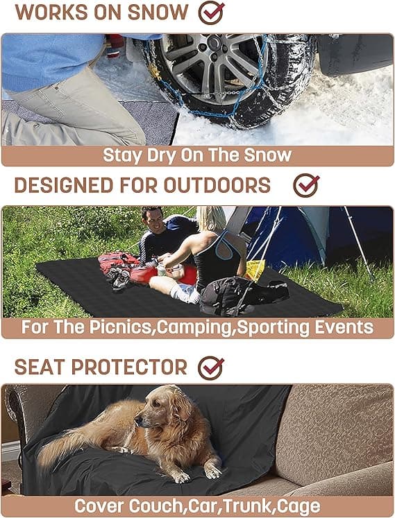 Waterproof Outdoor Blanket with Sherpa Lining, Windproof Triple Layer Warm Comfortable Foldable for Camping Stadium, Beach, Picnic, Grass, 150*200cm