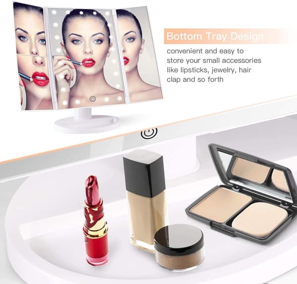 Belyst Makeupspejl, LED-lys, 180 Graders Rotation, Makeupgave til Kvinder (Forstørrelsesfunktioner)