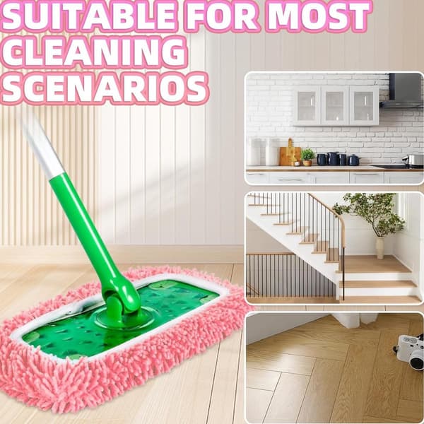 4-pack återanvändbara moppdynor kompatibla med Swiffer Sweeper, tvättbara mopprefiller i chenille, våta & torra moppdynor för rengöring av trägolv