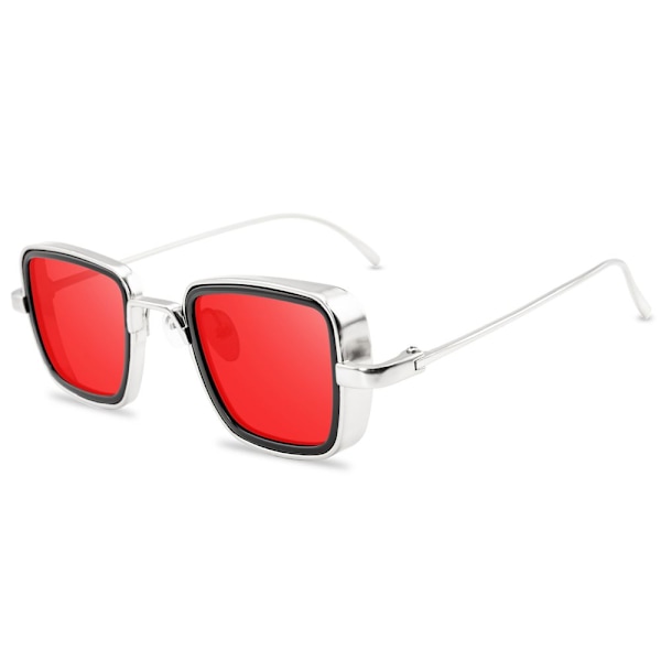 Vintage Metal Steampunk Solbriller Stilful Retro Shades UV400 Briller Silver-Red