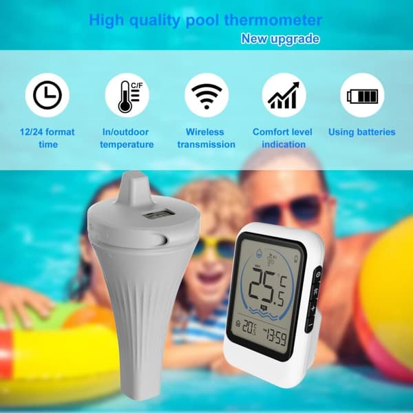 Flydende digitalt pooltermometer med LCD-display, trådløst flydende termometer, IP67, vandtermometer til swimmingpools, boblebad, spa