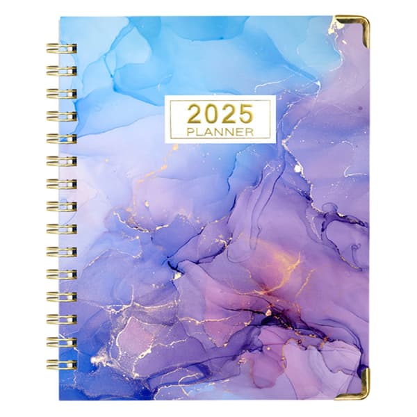 Dagbok 2025, A5 Ukeplanlegger, Januar 2025 - Desember 2025, Rosa, Blå og Lilla, Dobbel Wire-innbinding, Hard Perm, Elastisk Lukking, 21.5