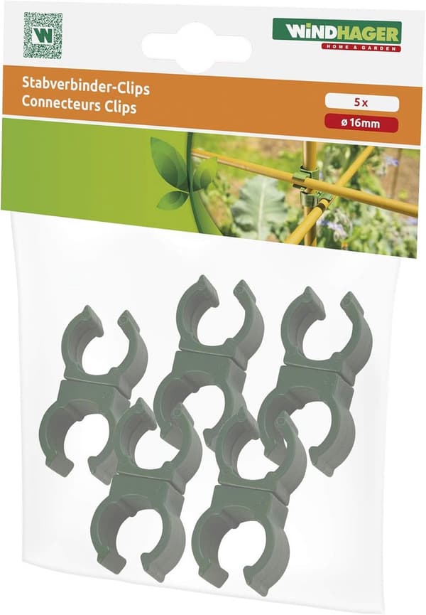 Växtstödsklämmor 16 mm, väderbeständig plastkoppling för växtstöd, 5-pack trädgårdsklämmor, grön