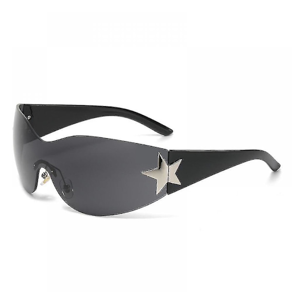 Rimless Y2k solbriller, solbriller til mænd, solbriller til kvinder, rimless Shield Y2k Wrap Around solbriller Trendy æstetiske Y2k briller nuancer (sort)
