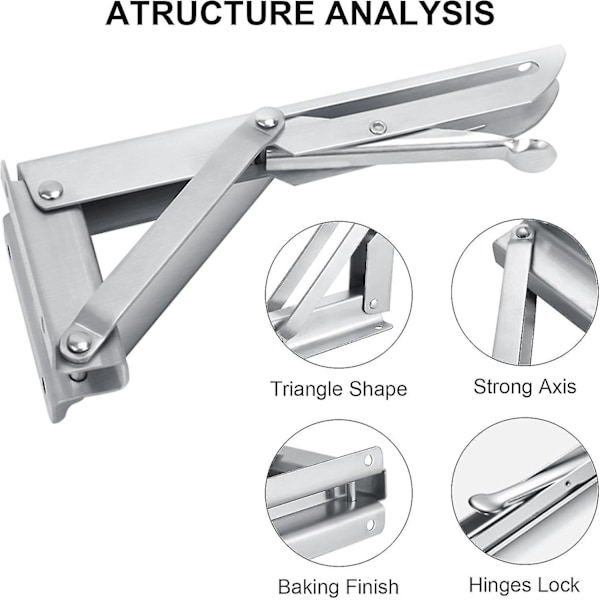 Foldbar Beslag 450mm, 2 stk. Rustfrit Stål Foldbar Hyldebeslag Foldbar Konsolbeslag Til Væghylde, Garage Hylde Støtte Ramme