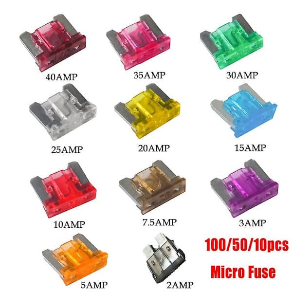 100 st Micro Bil Säkringar Automotive Blad Typ Mini Säkring Sortiment Blad Säkring Set 2a 3a 5a 7.5a 10a 15a 20a 25a 30a 35a 40a 3AMP 3AMP 3AMP