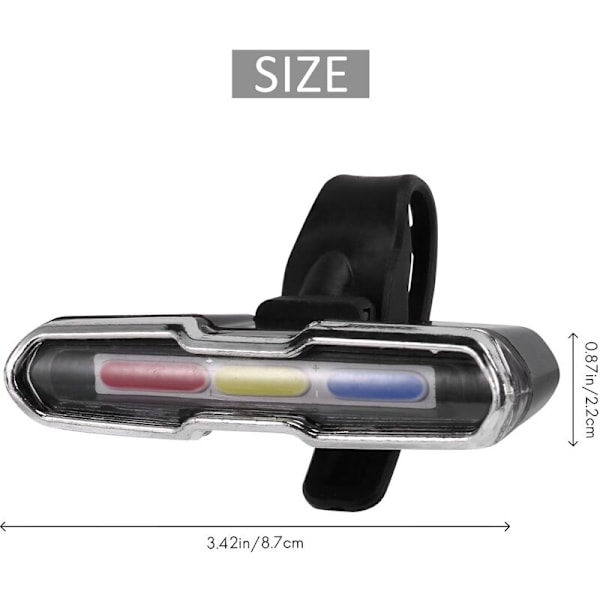 USB Oppladbart Sykkelbaklys - Rødt/Hvitt/Blått LED Hjelmlys for Sykling