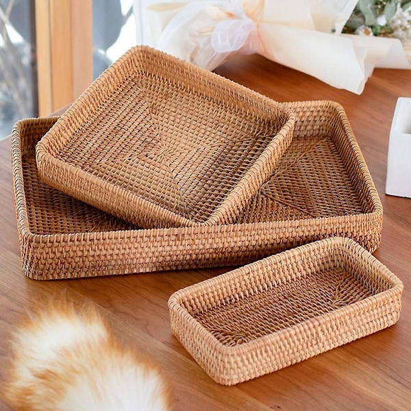 Håndvævet opbevaringskurv Rattan opbevaringsbakke Fletkurve Brødfrugt Mad Morgenmad Display Box