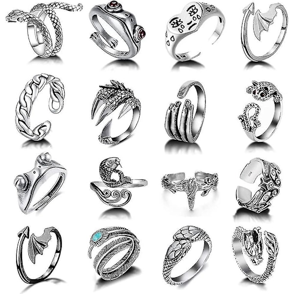 Öppna ringar set knogstackring ormring boho fingerring för kvinnor män flickor