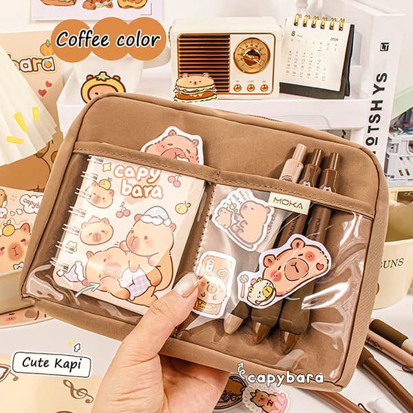 Kawaii Capybara Pennfodral Sminkväska Kontorsmaterial one size