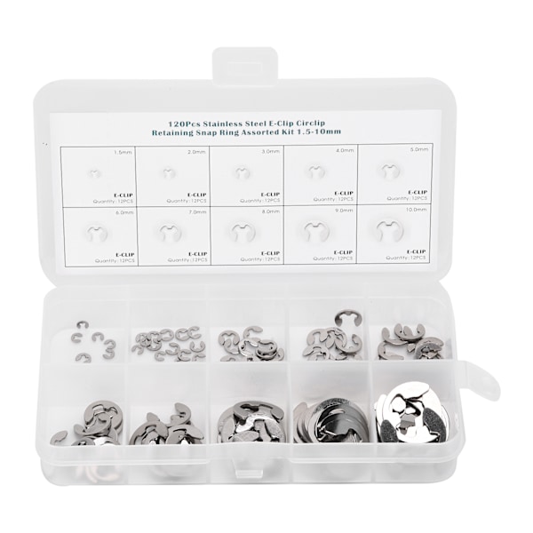 120 st E-clips Rostfri Stålbricka Extern Låsring Låsringssortiment Kit 1,5 mm-10 mm