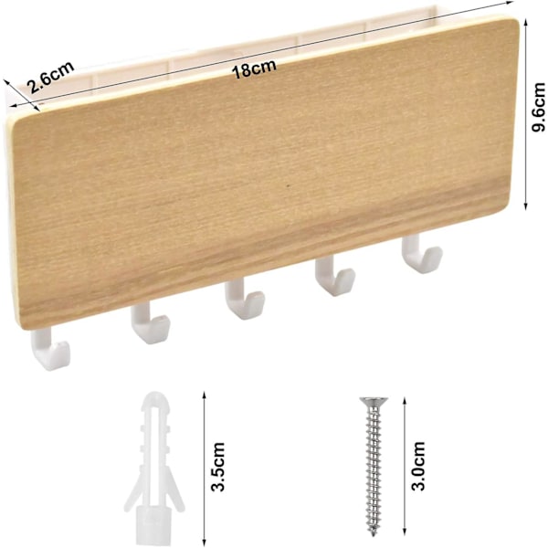 Vægmonteret nøgleholder, træpost nøglerækkeholder sorteringsarrangør med 5 nøgler