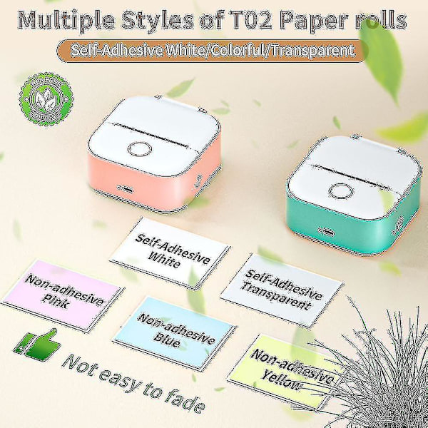 Phomemo T02 Mini Printer Bærbar Printer Termisk Udskrivning Mærkat Trådløs Blækfri Lommeprinter Selvklæbende Etiketprinter -ys Pink A