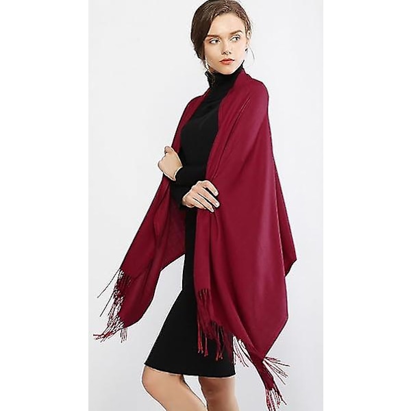 Damhalsdukar Pashminasjalar och omslag för bröllopssjalar för kvinnor Vinter(burgundy)