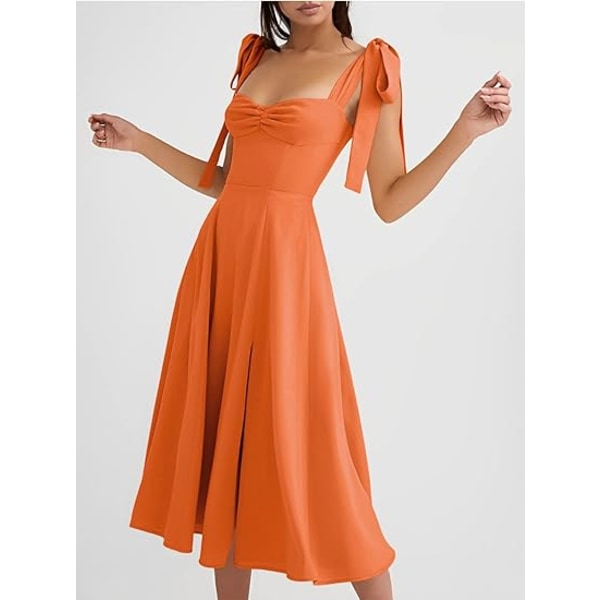 Vintage korsettklänning för kvinnor Sweetheart Halsring Knytband Slits Ärmlös gunga Elegant midi party cocktailklänning Orange L