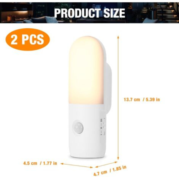 Rechargeable Night Light 2000mAh LED Lamp with Motion Sensor, 3000K 4000K 6000K Dimmable Spotlight with Automatic Detection (2-pack)
