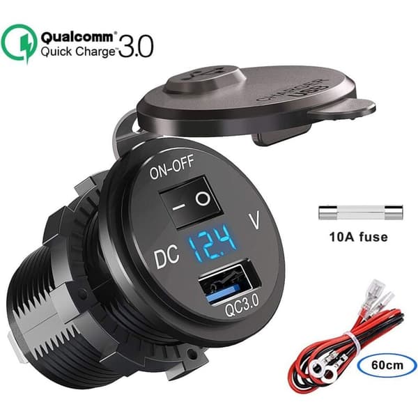 12V/24V USB Billader med LED Voltmeter for Motorsykkel Båt Lastebil ATV