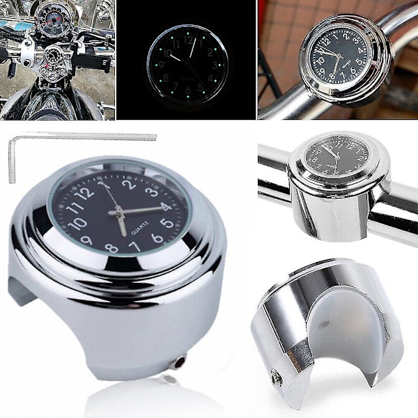 New Chrome Motorcycle Bike Handlebar Clock Waterproof Dial Glow Watch