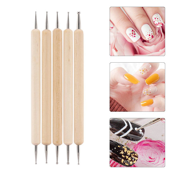 5 st Trä Nagelkonst Dotting Penna Målning Ritning Manikyrverktyg wood 13*0.8cm