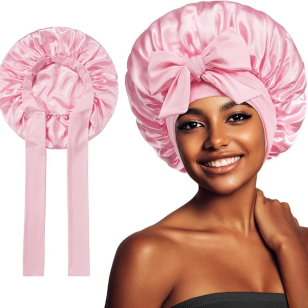 Silkki Bonnet nukkumiseen Satiini Hiukset Bonnet säädettävä Bonnet Pinkki Bonnet Nukkuminen Bonnet Naisille Tytöille Yö Bonnet