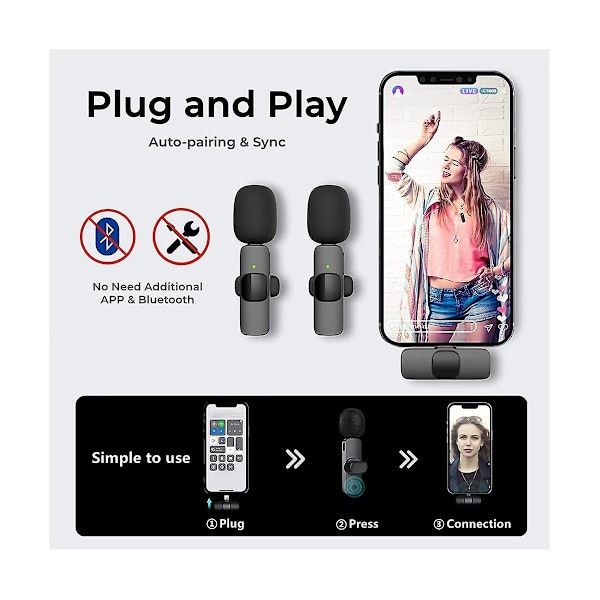 Trådløs Lavalier Mikrofon til USB-C, Plug and Play Støjreduktion Autosynkronisering Lapel Mic Live, vlo