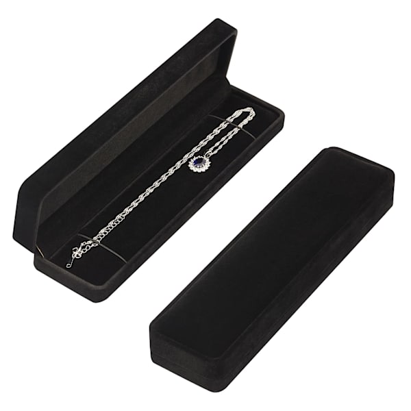 2-pack långa sammetshalsband i presentförpackning, smyckeskrin för bröllop, födelsedag och årsdag (svart)