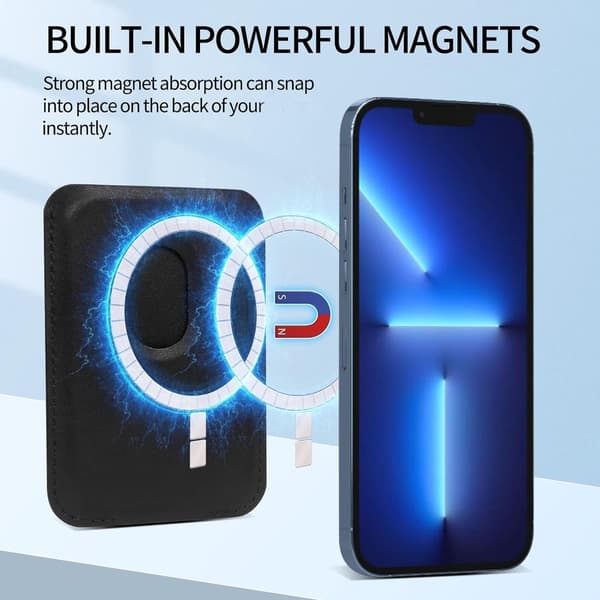 Magnetisk Telefonpung Kortholder, PU Læder, Holder 1-2 Kort, Justerbar Stand Og Greb, Til Telefoner Og Magnetiske Covers, Sort
